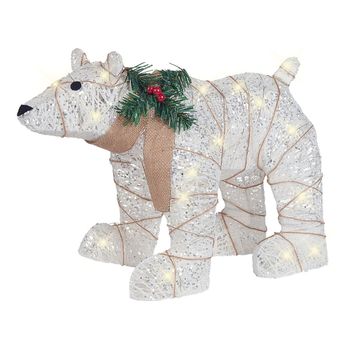 Decoración De Navidad Led Metal Blanco Algodón Forma De Oso Exteriores Sivula - Blanco