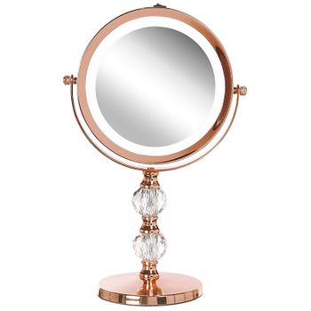 Espejo De Maquillaje Iluminación Led Metal Rosa Dorado Ø 13 Cm Doble Cara Magnifica 1x / 5x Claira - Rosa Dorado