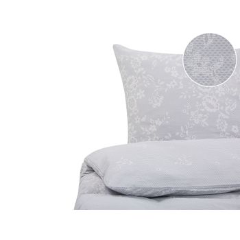 Conjunto De Fundas De Algodón Gris Blanco Funda De Almohada Patrón Floral 220 X 240 Cm Tradicional Elegante Dormitorio Morningside - Gris