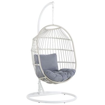 Silla Colgante De Ratán Blanco Con Soporte De Metal Forma De Huevo 2 Cojines Suaves Boho Rústico Alba - Blanco