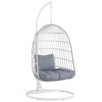 Silla Colgante De Estructura Trenzada Blanco Soporte De Metal 2 Cojines Sala De Estar Terraza Boho Rústico Allera - Blanco