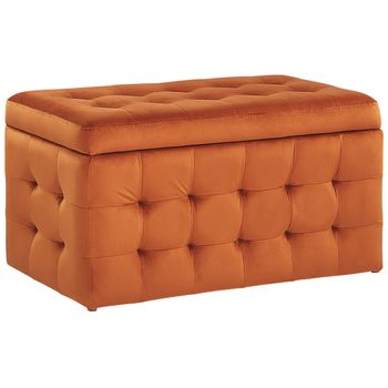 Otomana De Terciopelo Naranja 72 X 40 Cm Tela Almacenaje Banco Dormitorio Michigan - Naranja