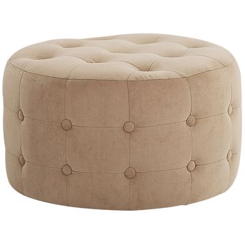 Puf De Terciopelo Beige Arena 55 X 30 Cm Otomana Reposapiés Mullido Botón Glamour Sala De Estar - Beige