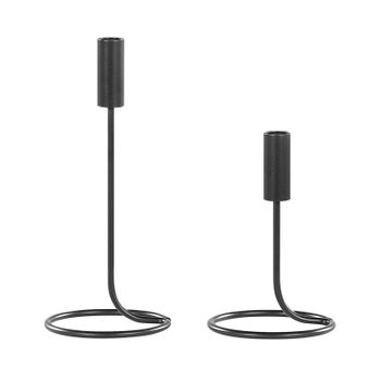 Conjunto De 2 Candeleros De Metal Hierro Negro Redondo Minimalista Moderno Bunyu - Negro