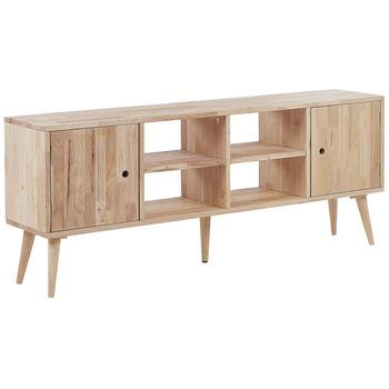 Mueble Tv De Madera De Caucho Clara 2 Puertas Almacenaje Estante Retro Escandinavo Sala De Estar Chandler - Madera Clara