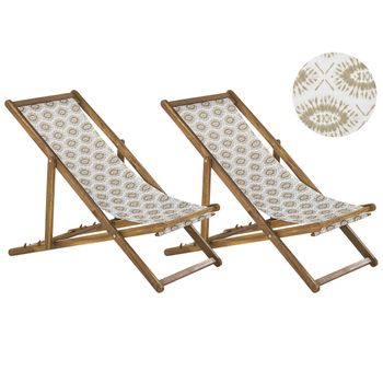 Conjunto De 2 Tumbonas De Jardín De Madera De Acacia Clara Beige Arena Reclinable Plegable Anzio - Beige