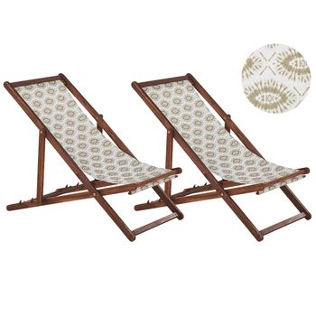 Conjunto De 2 Tumbonas De Jardín De Madera De Acacia Oscura Beige Reclinable Plegable Anzio - Beige