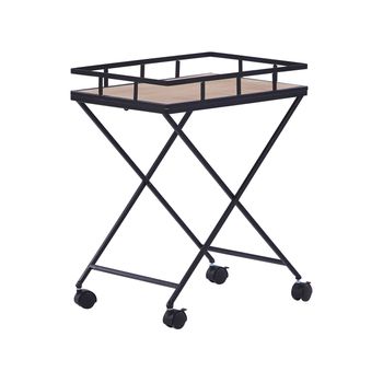 Carrito De Cocina De Metal Negro Tablero De Madera Clara 56 Cm Ruedas Industrial Moderno Rústico Leoti - Negro