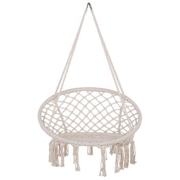 Silla Colgante De Algodón Blanco Macramé Trenzado Columpio Boho Interior Exterior Gabella - Blanco