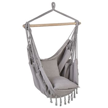 Silla Colgante De Algodón Poliéster Gris Claro Columpio Hamaca Boho Interior Exterior Bonea - Gris