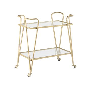 Carrito De Cocina De Metal Dorado Vidrio 75 X 45 Cm Ruedas 2 Estantes Glamour Sala De Estar Noti - Dorado