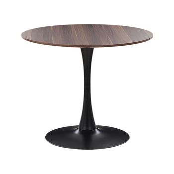 Mesa De Comedor Madera Oscura Tablero Mdf Negro Base Metal 90 Cm Industrial Cocina Boca - Madera Oscura