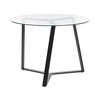 Mesa De Comedor Tablero De Vidrio Templado Patas De Metal Negro ⌀ 100 Cm Moderno Kebri - Negro