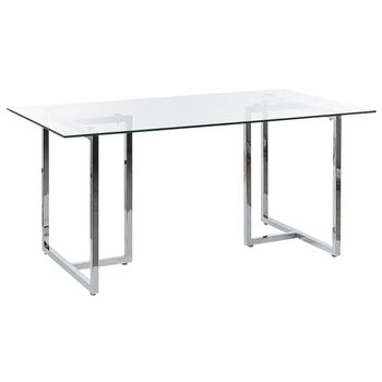 Mesa De Comedor Tablero Vidrio Templado Patas De Metal Plateado 160 X 90 Cm 6 Personas Moderno Envia - Plateado