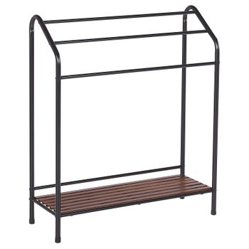 Toallero De Metal Negro Mate Madera Oscura Recubrimiento En Polvo 3 Rieles Accesorio De Pie Moderno Baño Muriva - Negro