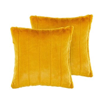 Conjunto De 2 Cojines De Poliéster Amarillo 45 X 45 Cm Cremallera Relieve Sala De Estar Dormitorio Pumila - Amarillo