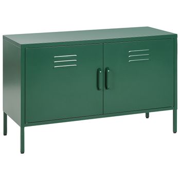 Aparador De Metal Verde 100 X 40 Cm 2 Puertas Estantes Protectores Patas Uria - Verde