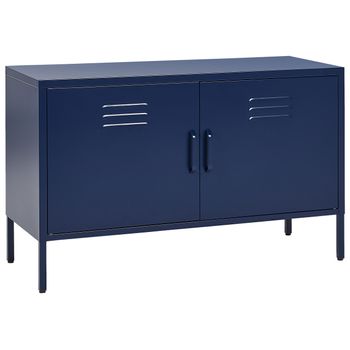 Aparador De Metal Azul Marino 100 X 40 Cm 2 Puertas Estantes Protectores Patas Uria - Azul