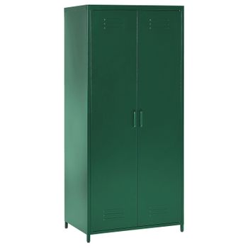 Armario De Metal Verde 76 X 50 Cm 2 Puertas 4 Estantes Almacenaje Oficina Varna - Verde