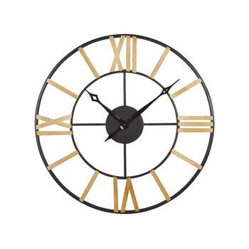 Reloj De Pared Metal Negro Dorado Ø 80 Cm Números Romanos Moderno Sala De Estar Valsot - Negro