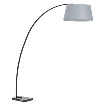 Lámpara De Pie De Metal Gris Pantalla Tambor Poli Algodón Base Mármol 188 Cm Forma Curva Moderno Benue - Gris