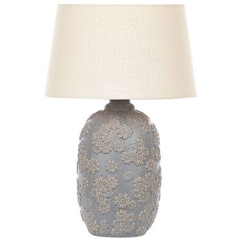 Lámpara De Mesa De Cerámica Gris Beige 46 Cm Patrón Floral Sala De Estar Dormitorio Ferrey - Gris