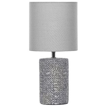 Lámpara De Mesa De Base De Cerámica Gris Pantalla De Tela Glamour Ider - Gris