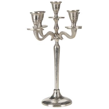 Candelabro De Metal Plateado 5 Velas Hecho A Mano Vintage Tradicional Comedor Dormitorio Petra - Plateado