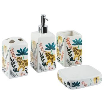 Conjunto De Accesorios De Baño De Dolomita Multicolor Dispensador Jabonera Portacepillos Vaso Boho Codazzi - Multicolor