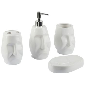 Conjunto De Accesorios De Baño De Dolomita Blanco Dispensador Jabonera Portacepillos Vaso Boho Barinas - Blanco