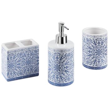 Conjunto De Accesorios De Baño De Dolomita Azul Blanco Dispensador Portacepillos Recipiente Moderno Carora - Azul