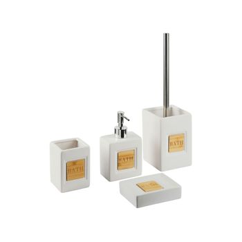 Conjunto De Accesorios De Baño De Dolomita Beige Dispensador Jabonera Escobilla Recipiente Minimalista Kourou - Beige