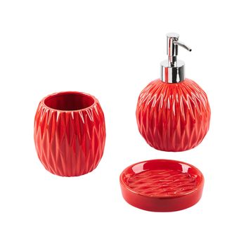 Conjunto De Accesorios De Baño De Dolomita Rojo Dispensador Jabonera Portacepillos Glamuroso Belem - Rojo