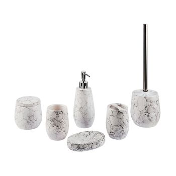 Conjunto De Accesorios De Baño De Dolomita Blanco Dispensador Jabonera Escobilla Portacepillos Vaso Recipiente Glamuroso Callela - Blanco