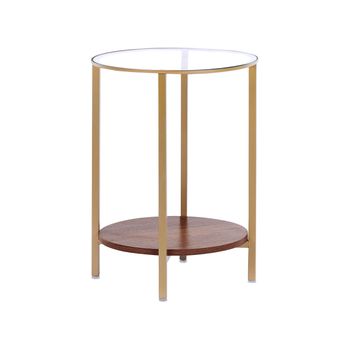 Mesa Auxiliar De Vidrio Templado Dorado Madera Oscura Metal Aglomerado ⌀ 40 Cm Glamour Moderno Sala De Estar Libby - Dorado