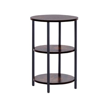 Mesa Auxiliar De Aglomerado Madera Oscura Negro Metal Ø 40 Cm 2 Baldas Tapa Moderno Industrial Sala De Estar Dormitorio Tolar - Negro