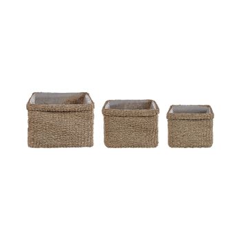 Conjunto De 3 Macetas De Algas Marinas Natural 23 X 34/ 27 X 36/ 30 X 45 Cm Hechas A Mano Accesorio Boho Rivuline - Natural