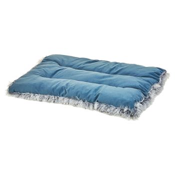 Cama Para Perro De Terciopelo Azul 45 X 60 Cm Cojín Borlas Mascota Animal Ergani - Azul