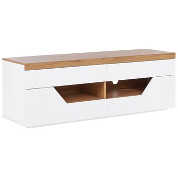 Mueble TV blanco/madera clara 160 x 40 cm CUSTER 