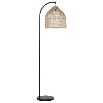 Lámpara De Pie De Ratán Beige Natural Negro 165 Cm Brazo De Metal Boho Bernica - Natural