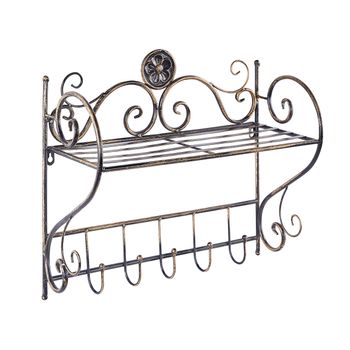 Estantería De Metal Negro 42 Cm Pared Baño Envejecido Ganchos Vintage Osorno - Negro