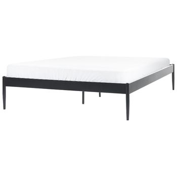 Cama con somier de poliéster gris oscuro/madera clara 160 x 200 cm VIENNE 