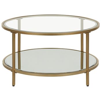 Mesa De Centro De Vidrio Templado Transparente Dorado 70 Cm Espejo Balda Birney - Dorado