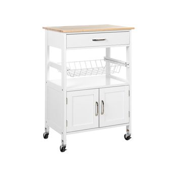 Carrito De Cocina Blanco Madera Clara Cajón Armario Estante Ruedas Cocina Lugo - Blanco