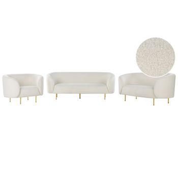 Conjunto De Sala De Estar 6 Plazas De Poliéster Blanco Dorado Bouclé Patas Loen - Blanco