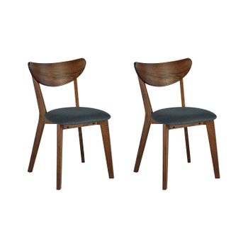 Conjunto De 2 Sillas De Madera De Caucho Oscura Gris Cojín Asiento Comedor Erie - Madera Oscura