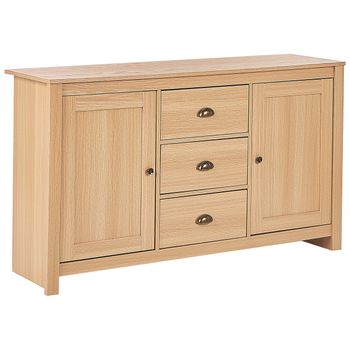 Aparador Madera Clara 140 X 40 Cm Tablero De Fibra 2 Puertas 3 Cajones Lansin - Madera Clara