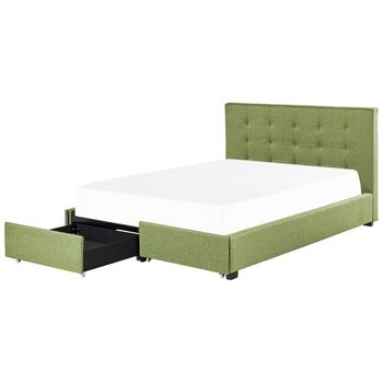 Cama Con Almacenaje De Poliéster Verde 180 X 200 Cm Cajones Abotonado La Rochelle - Verde