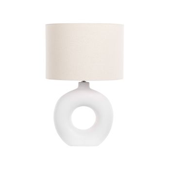 Lámpara De Mesa De Cerámica Blanco Beige Claro 58 Cm Pantalla Tela Art Déco Venta - Blanco