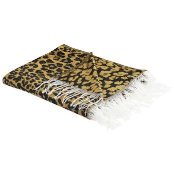 Manta De Acrílico Poliéster Marrón Negro Blanco 130 X 170 Cm Leopardo Borlas Jamune - Marrón